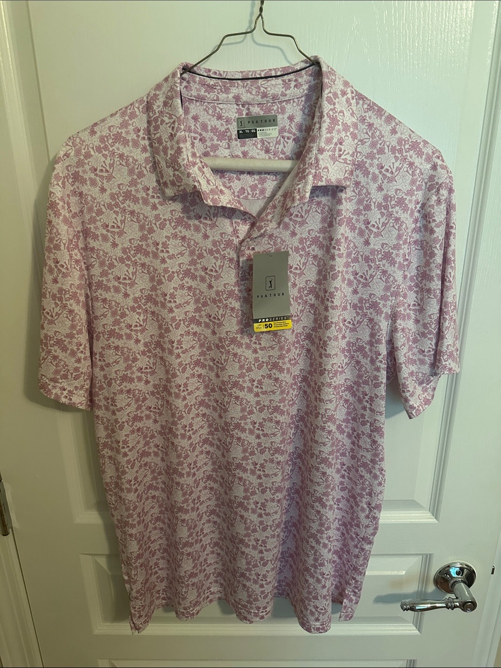 PGA Tour Pro Series Men’s Pink Floral-Print Polo XL